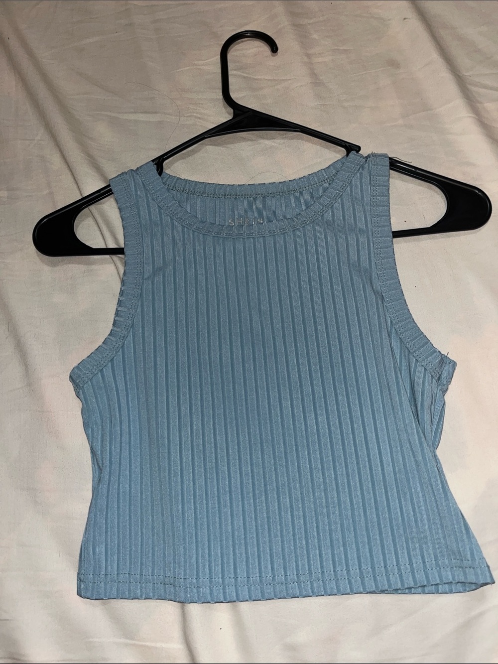 SHEIN Light Blue Ribbed Cropped Tank